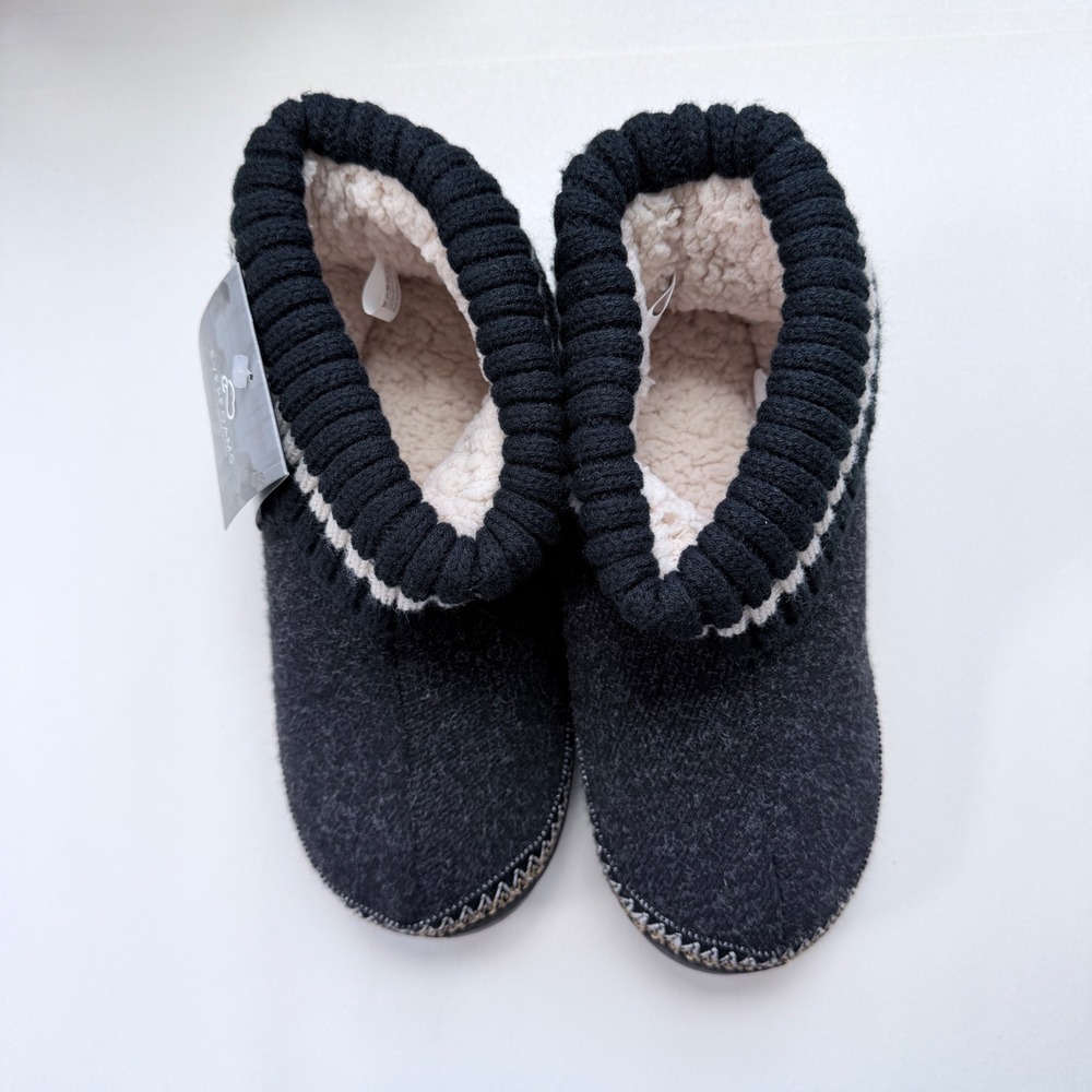 EverFoams Womens Slipper Boots Dark Gray Faux Shearling Lined Knit Collar Size 8